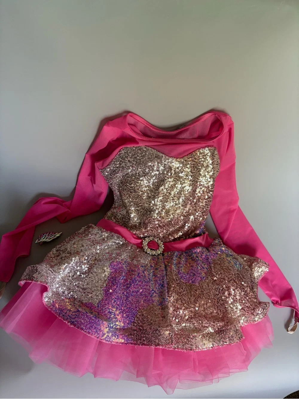 Weissman Pink Sequin Tutu Dress with Gold Sequin Bodice